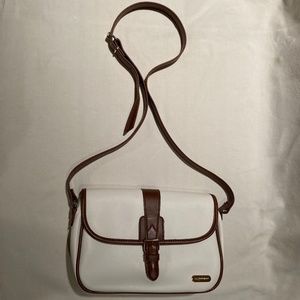 Vintage Liz Claiborne white shoulder bag with brown leather trim